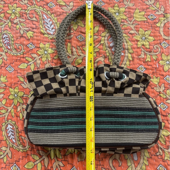 Stylish Brown and Green Checkered Handbag by Lily Excellent Condition - Picture 4 of 11